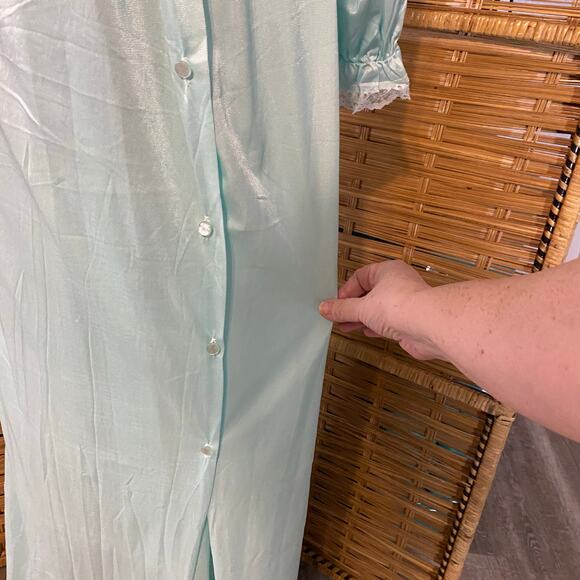 Vintage 1960s Texsheen Aqua Blue Nylon Peignoir Set Nightgown Robe M/L Fairycore - Picture 10 of 12
